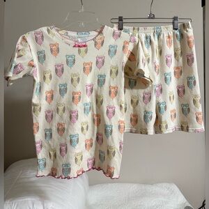 Cream Owl-Print Kids Pajama Set with Multicolor Owls 100% Cotton